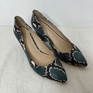 Botkier Stella Blue Snakeskin Leather Pointed Toe Block Heel Pumps Size 9.5